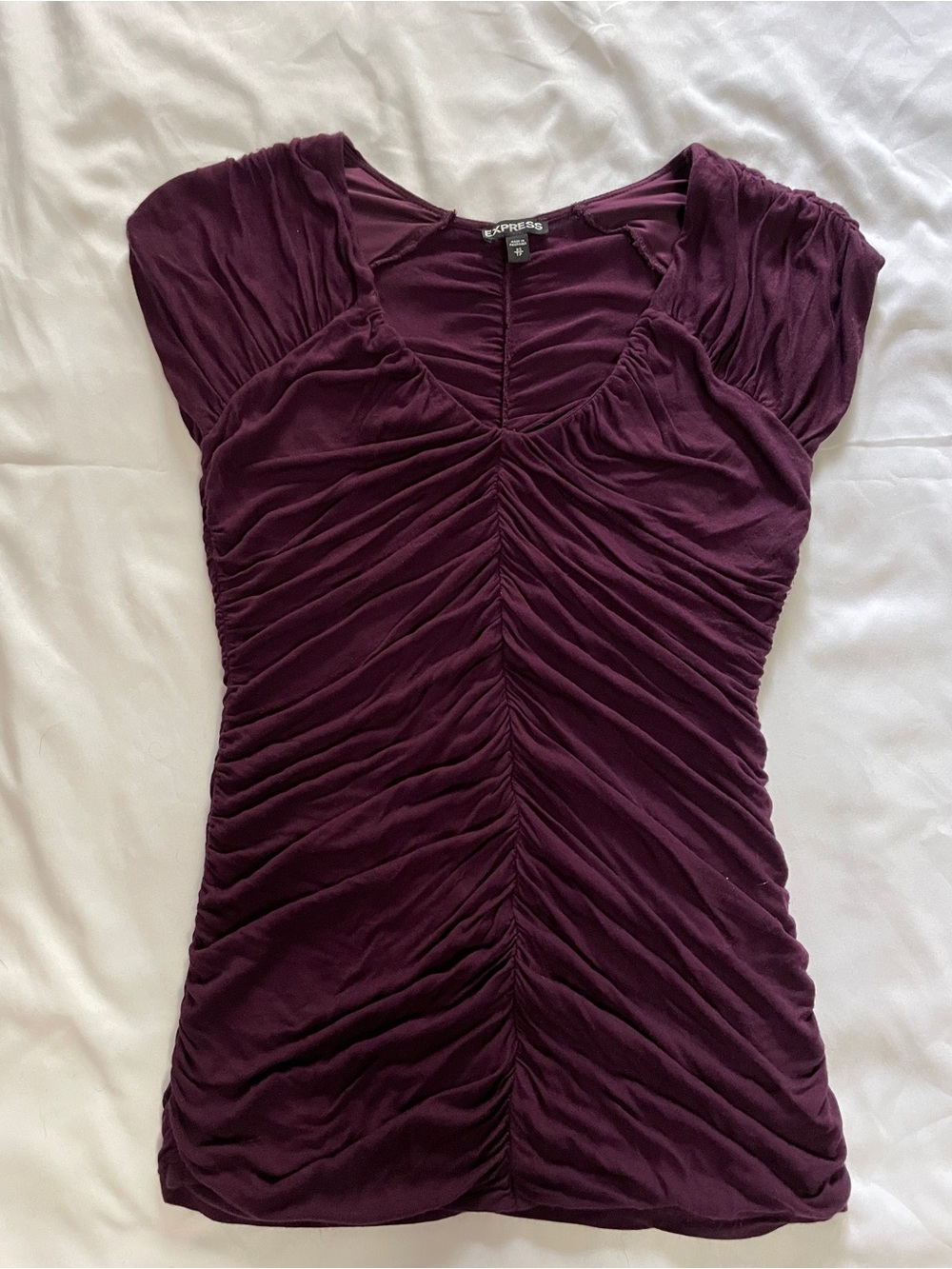 Express Women's Plum Ruched Short Sleeve Top Size Xtra Small